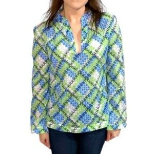 SALE! Tory Burch Tunic Top - Sz 6 - Blue/Green Print Sparkle/Studded - Like New